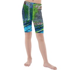 Anime Landscape Apocalyptic Ruins Water City Cityscape Kids  Mid Length Swim Shorts by 99art