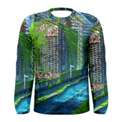 Anime Landscape Apocalyptic Ruins Water City Cityscape Men s Long Sleeve Tee by 99art