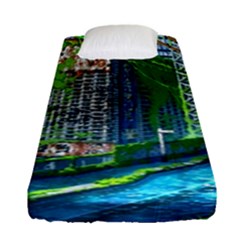 Anime Landscape Apocalyptic Ruins Water City Cityscape Fitted Sheet (single Size) by 99art