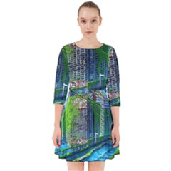 Anime Landscape Apocalyptic Ruins Water City Cityscape Smock Dress by 99art