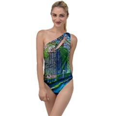 Anime Landscape Apocalyptic Ruins Water City Cityscape To One Side Swimsuit by 99art