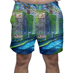 Anime Landscape Apocalyptic Ruins Water City Cityscape Men s Shorts by 99art