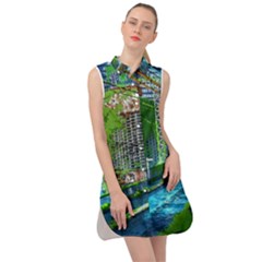 Anime Landscape Apocalyptic Ruins Water City Cityscape Sleeveless Shirt Dress by 99art