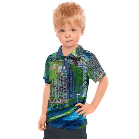 Anime Landscape Apocalyptic Ruins Water City Cityscape Kids  Polo Tee by 99art