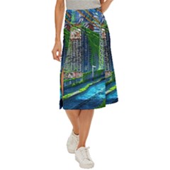 Anime Landscape Apocalyptic Ruins Water City Cityscape Midi Panel Skirt by 99art