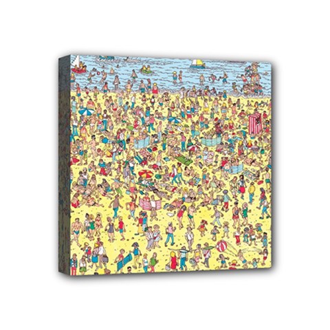 Waldo Cartoon Where s Wally Water Sky Sea Day Nature Mini Canvas 4  X 4  (stretched) by 99art