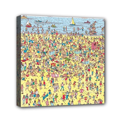 Waldo Cartoon Where s Wally Water Sky Sea Day Nature Mini Canvas 6  X 6  (stretched) by 99art