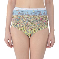 Waldo Cartoon Where s Wally Water Sky Sea Day Nature Classic High-waist Bikini Bottoms by 99art