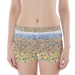 Waldo Cartoon Where s Wally Water Sky Sea Day Nature Boyleg Bikini Wrap Bottoms by 99art