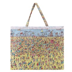 Waldo Cartoon Where s Wally Water Sky Sea Day Nature Zipper Large Tote Bag by 99art