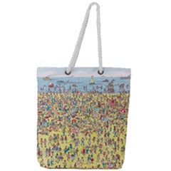 Waldo Cartoon Where s Wally Water Sky Sea Day Nature Full Print Rope Handle Tote (large) by 99art