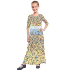 Waldo Cartoon Where s Wally Water Sky Sea Day Nature Kids  Quarter Sleeve Maxi Dress by 99art