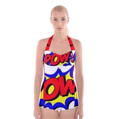 Pow Comic Comic Book Fight Boyleg Halter Swimsuit  by 99art