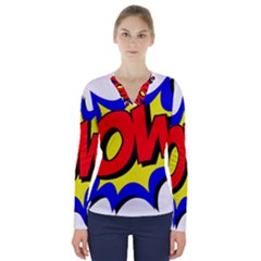 Pow Comic Comic Book Fight V-neck Long Sleeve Top by 99art