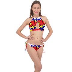 Pow Comic Comic Book Fight Cross Front Halter Bikini Set by 99art