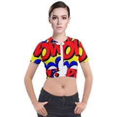 Pow Comic Comic Book Fight Short Sleeve Cropped Jacket by 99art