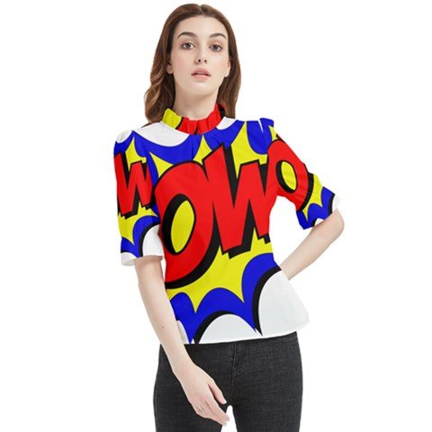 Pow Comic Comic Book Fight Frill Neck Blouse by 99art