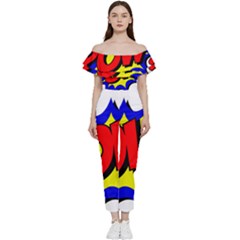 Pow Comic Comic Book Fight Off Shoulder Ruffle Top Jumpsuit by 99art