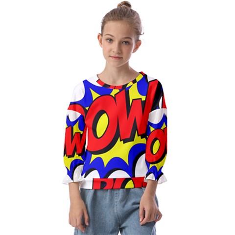 Pow Comic Comic Book Fight Kids  Cuff Sleeve Top by 99art