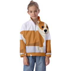 Corgi Dog Puppy Kids  Half Zip Hoodie by 99art