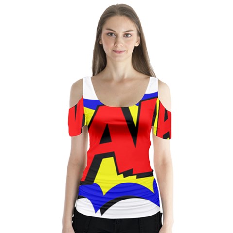 Zap Comic Book Fight Butterfly Sleeve Cutout Tee  by 99art