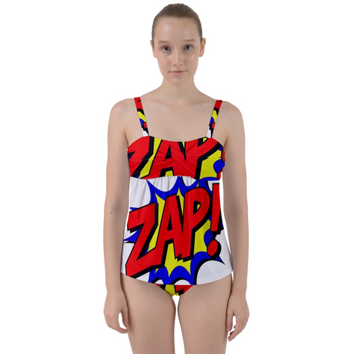 Zap Comic Book Fight Twist Front Tankini Set