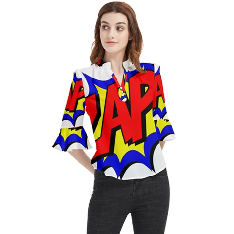 Zap Comic Book Fight Loose Horn Sleeve Chiffon Blouse by 99art