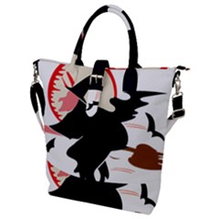 Bat Broom Broomstick Buckle Top Tote Bag by 99art