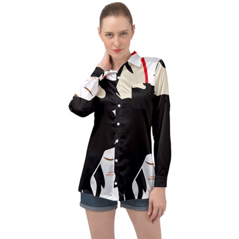 Bat Broom Broomstick Long Sleeve Satin Shirt by 99art