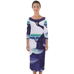 Tree-mushrooms-art-trunk-artwork Quarter Sleeve Midi Bodycon Dress