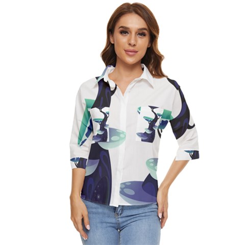 Tree-mushrooms-art-trunk-artwork Women s Quarter Sleeve Pocket Shirt by 99art