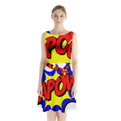 Kapow-comic-comic-book-fight Sleeveless Waist Tie Chiffon Dress by 99art