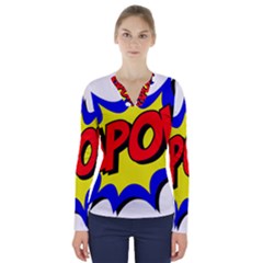 Kapow-comic-comic-book-fight V-neck Long Sleeve Top by 99art