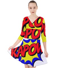 Kapow-comic-comic-book-fight Quarter Sleeve Front Wrap Dress