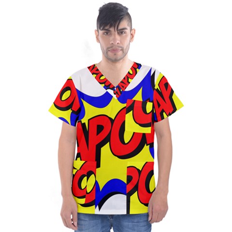 Kapow-comic-comic-book-fight Men s V-neck Scrub Top by 99art