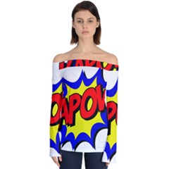 Kapow-comic-comic-book-fight Off Shoulder Long Sleeve Top by 99art