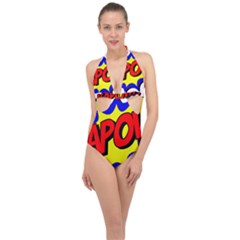 Kapow-comic-comic-book-fight Halter Front Plunge Swimsuit by 99art