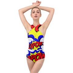 Kapow-comic-comic-book-fight Cross Front Low Back Swimsuit by 99art