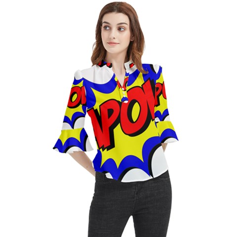 Kapow-comic-comic-book-fight Loose Horn Sleeve Chiffon Blouse by 99art