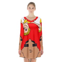 Comic-characters-grandfather Long Sleeve Velvet V-neck Dress by 99art