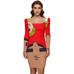 Comic-characters-grandfather Women Long Sleeve Ruched Stretch Jersey Dress