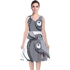 Animal-armadillo-armored-ball- V-neck Midi Sleeveless Dress 