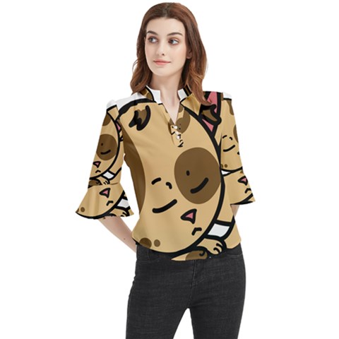 Cat-cartoon-pet-kitten-character Loose Horn Sleeve Chiffon Blouse by 99art