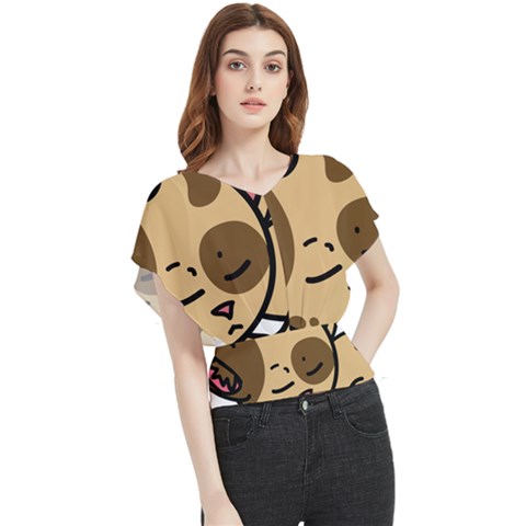 Cat-cartoon-pet-kitten-character Butterfly Chiffon Blouse by 99art