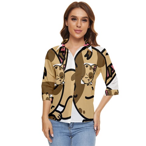 Cat-cartoon-pet-kitten-character Women s Quarter Sleeve Pocket Shirt by 99art