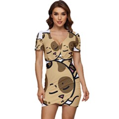 Cat-cartoon-pet-kitten-character Low Cut Cap Sleeve Mini Dress by 99art