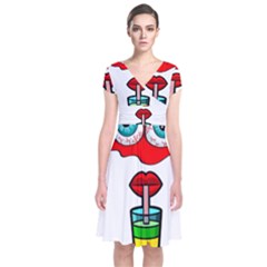 Animation-eyes-cartoon-cute-comic Short Sleeve Front Wrap Dress by 99art