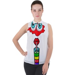 Animation-eyes-cartoon-cute-comic Mock Neck Chiffon Sleeveless Top by 99art