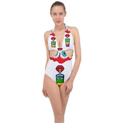 Animation-eyes-cartoon-cute-comic Halter Front Plunge Swimsuit by 99art