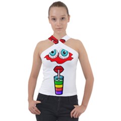 Animation-eyes-cartoon-cute-comic Cross Neck Velour Top by 99art